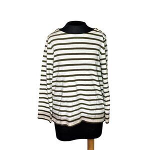 Striped Olive & White Long-Sleeve Knit Top By Loft In Size M